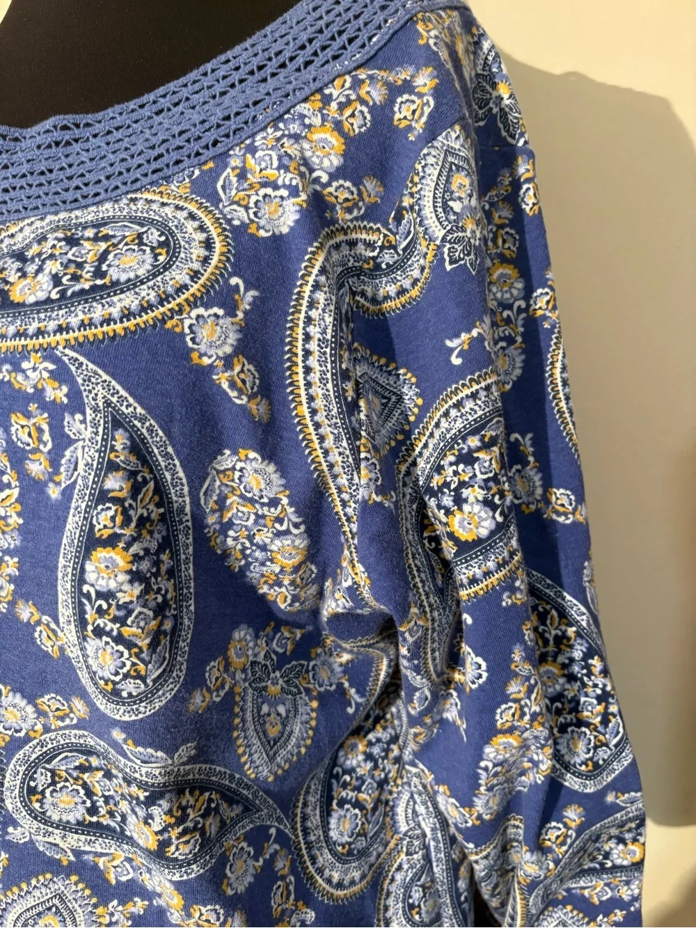 croft & barrow Blue Paisley Crochet-Neck Tunic 100%Soft Cotton! #Concert #Campus